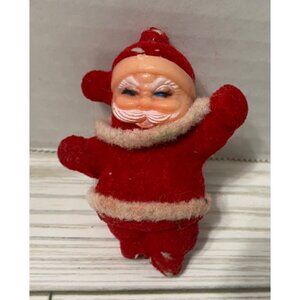VTG Tiny Flocked Santa Ornament 2.75" Damage on foot